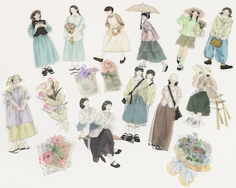 Nostalgia Girl Stickers, Retro Fashion, Planner Stickers, Journaling, Scrapbooking