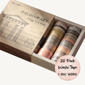Taśma washi vintage art 20 sztuk, retro efemerydy, nostalgiczne wzory, scrapbooking, dzienniki śmieci, taśma dekoracyjna do tworzenia