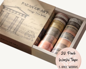 Vintage Art Washi Tape 20 Pack, Retro Ephemera, Nostalgic Patterns, Scrapbooking, Junk Journaling, Crafting Decorative Tape