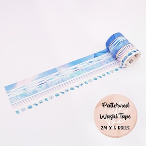 Juego de cintas washi acuáticas, cinta decorativa estilo acuarela azul, cinta para scrapbooking con temática oceánica, diario