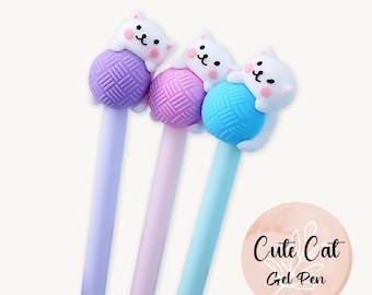 Stylo gel chat, chaton mignon, stylo fantaisie kawaii, encre noire ou bleue, cadeau de papeterie