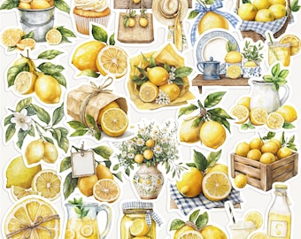 Lemon Sticker Pack: Watercolor Citrus Fruit, Scrapbook Planner Stickers