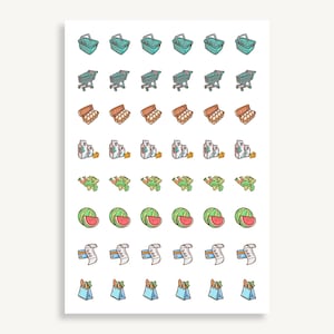 Mini Grocery Sticker Sheet, Small Icon Stickers for Journal, Planner, Calendar, To Do List, Hobonichi Compatible