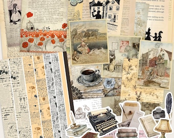Vintage Junk Journal Kit: Ephemera Papier, Karten, Stickers