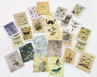Pegatinas de sellos vintage, mariposas, insectos, diario basura, suministros para scrapbooking