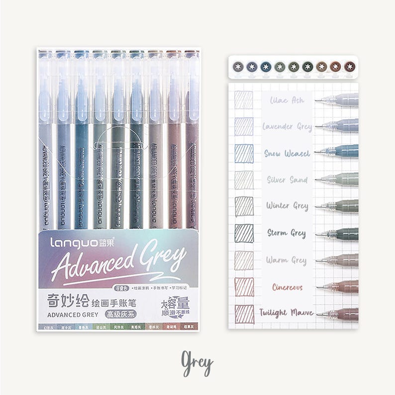 Colour Gel Pen Sets, Journal Planner Pens, Manga Drawing, 0.5mm Fine Nib, Stationery Gift Grey