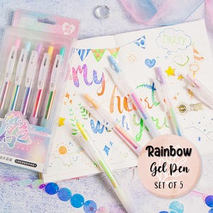 Gelpennor med regnbågsfärger - Set om 5 - Planerare, journal, scrapbook