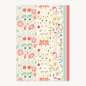 Vintage Floral Washi Strips, Pink Flower, Border Tape, Planner Decor Stickers, Retro Scrapbooking, Decorative Tape