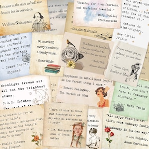 Pacchetto di adesivi con citazioni letterarie vintage, citazioni ispiratrici per album di ritagli, diari, estetica da macchina da scrivere vintage