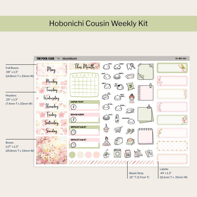 Spring Monthly Planner Sticker Sheets - Floral, Cottagecore, Hobonichi ...