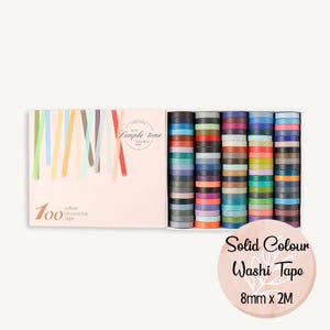 Slim Solid Colour Washi Tape Set of 100, Plain Colour Planner Border, Decorative Journaling Crafting Tape