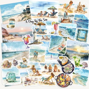 Paquete de pegatinas de playa, verano junto al mar, scrapbooking de viajes, diario, collage