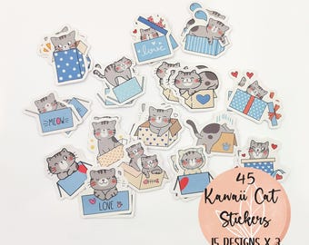 Pacote de adesivos de gato para diário, planejador e scrapbooking