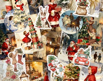 Vintage Christmas Junk Journal Kit, Holiday Ephemera Paper, Scraps, Stickers, Tags, Pockets