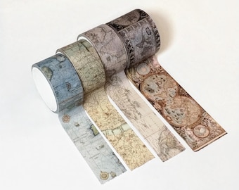 Vintage Map Washi Tape Set, Travel, Cartography, Wide Decorative Tape for Journaling & Scrapbooking