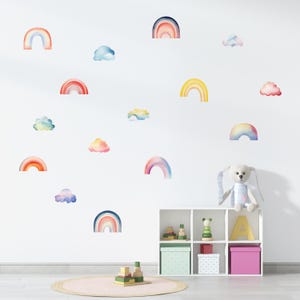Watercolor Rainbow Wall Stickers: Removable Fabric Nursery Decor