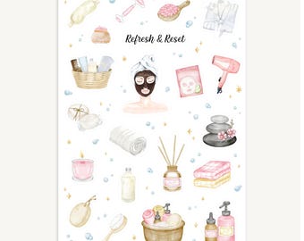 Planner Sticker Sheet, Self-Care, Spa Day, Relaxation, Journaling, Scrapbooking Supplies