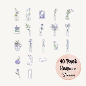 Stickerpakket wilde bloemen - paarse bloem, botanische plannerstickers, journaling, benodigdheden voor scrapbooking