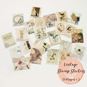 Vintage Stempel Aufkleber, 46 Stück, Blume, Vogel, Schmetterling, Mädchen, Scrapbooking Jounaling Planer Zubehör