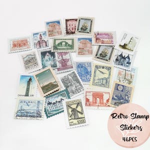 Adesivi con timbri da viaggio vintage, adesivi unici con monumenti mondiali, diario spazzatura a tema retrò, forniture per scrapbooking