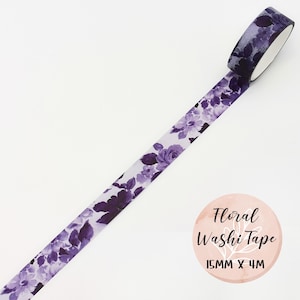 Fita Washi Floral Roxa, Rolo de Fita Decorativa de Flores, Planejador, Fita de Moldura de Borda de Artesanato de 15 mm, Diário, Scrapbooking