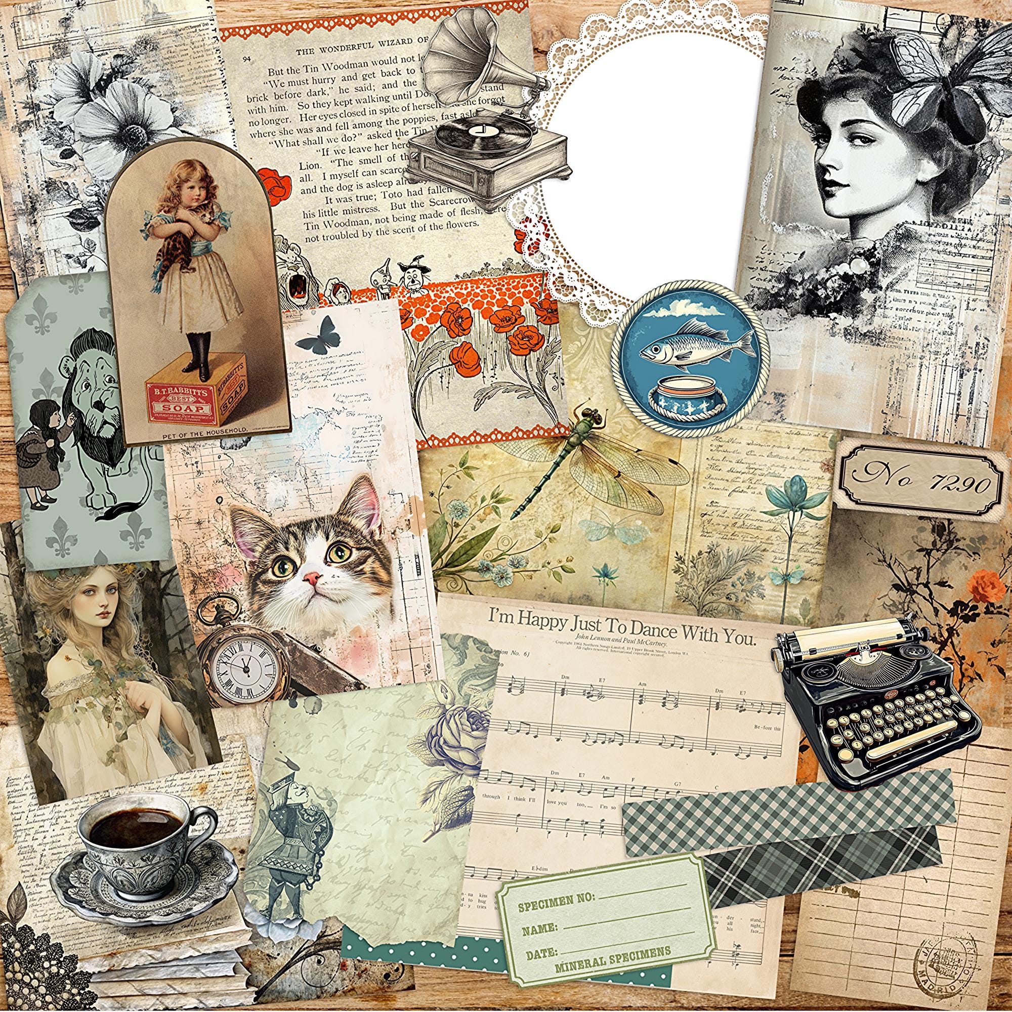 Vintage Junk Journal Mixed Pack, Scrappy Paper Sticker Ephemera Kit for ...