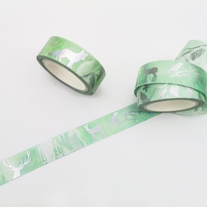Rouleau de ruban adhésif Washi Woodland, animaux de la forêt, 15 mm x 5 m, feuille d'argent, bordure de l'agenda, ruban décoratif pour carnet de scrapbooking
