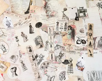 Vintage Junk Journal Ephemera Pack, Scrappy Papier Aufkleber für Journaling, Scrapbooking, Collage