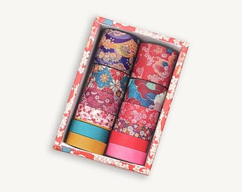 Japanese Washi Tape Set, Floral & Kimono Patterns, 12 Rolls, Planner Scrapbooking Decorative Tape