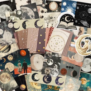 Kit de diario Celestial Junk, paquete de pegatinas y papel scrapbooking con diseño de luna y estrellas para hacer álbumes de recortes, diarios, collages y material efímero vintage