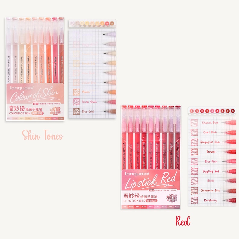 May include: Two sets of colorful markers, one set labeled "Colour of Skin" and the other labeled "Lipstick Red". Each set contains 10 markers with different shades of pink, red, and brown.