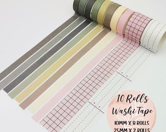 Juego de cintas washi mixtas, delgadas y anchas, de color liso y cuadrícula, para diario, scrapbooking y planificador.