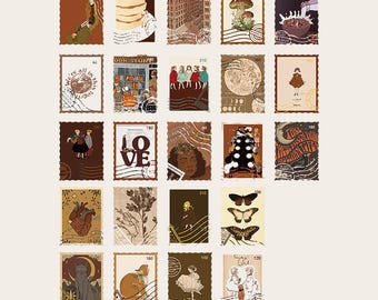 Retro stämpelklistermärken, hösttema, planeringsklistermärken, scrapbookingtillbehör i vintagestil