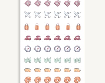 Travel Icon Sticker Sheet, Small Journal, Planner, Calendar, Diary Stickers