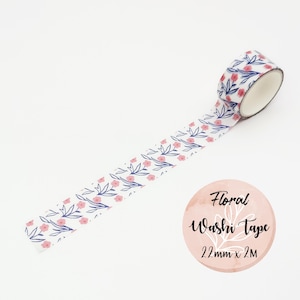 Pink Floral Washi Tape, Watercolour Decorative Tape for Scrapbooking, Journaling, Planner Boarder, and Crafting