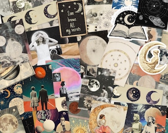 Celestial Junk Journal Kit, Moon & Star Scrappy Paper and Sticker Pack for Scrapbooking, Journaling, Collage, Vintage Ephemera