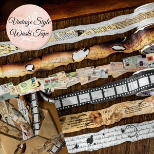 Nastro washi vintage per diario spazzatura, vecchie sceneggiature, bobine di pellicola, effimeri invecchiati, scrapbooking, collage, forniture per diario