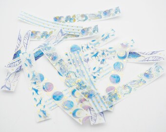 Gold Foil Blue Washi Tape Stickers: Journal & Scrapbook Embellishments