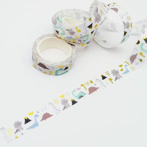 Rolo de fita adesiva washi com desenho de dinossauro, 15 mm x 5 m, folha dourada, borda para planejador, fita decorativa para scrapbooking e artesanato