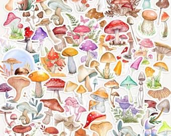 25 Mushroom Stickers, Toadstool, Fungi Journal & Scrapbook Planner Stickers