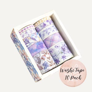 Lila Blumen Washi Tape Set von 10, Schmetterling Planer Dekor, DIY Basteln, Dekoratives Klebeband, Natur Scrapbooking, Journaling