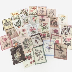 Foliage Vintage Stamp Stickers, Floral Stickers for Junk Journal, Scrapbooking, Collage
