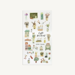 Foglio di adesivi per giardinaggio, piante in vaso, serra, simpatici animali, planner a tema natura, calendario, album di ritagli, adesivi per diario