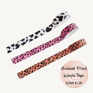 Ruban adhésif Washi à imprimé animal, Imprimé léopard 15 mm, Rouleau de ruban adhésif décoratif à imprimé vache, Scrapbooking, Fournitures pour journalisme