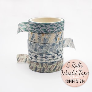 Botanical Washi Tape Set, 5 Rolls Floral Leaf, Nature Design Decorative Masking Tape, 10mm, Journaling, Scrapbooking, Gift Wrapping