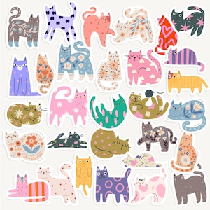 Colourful Cat Stickers, Patterned Journaling, Planner, Scrapbooking
