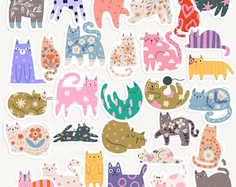 Colourful Cat Stickers, Patterned Journaling, Planner, Scrapbooking