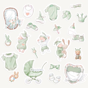 Stickers thème bébé, Vert, nouveau-né, unisexe, journal intime, scrapbooking, baby shower