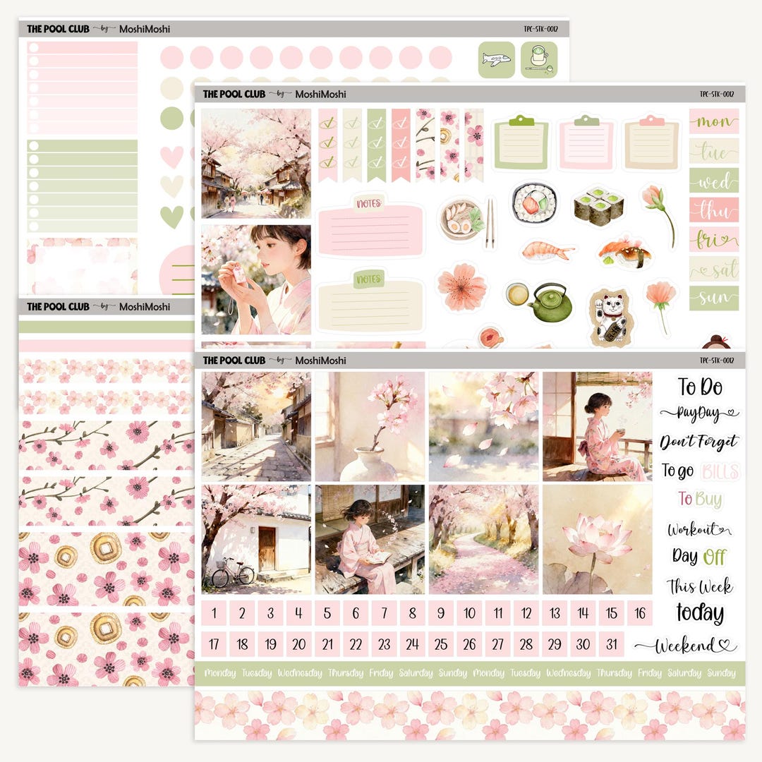 Sakura Spring Planner Sticker Sheet, Cherry Blossom Hobonichi Cousin ...