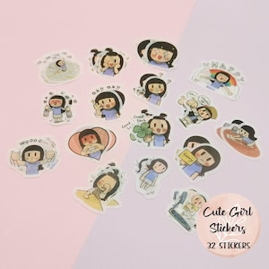 Adesivos de menina anime kawaii, adesivos de menina fofos para diário, planejador, scrapbooking, 32 adesivos